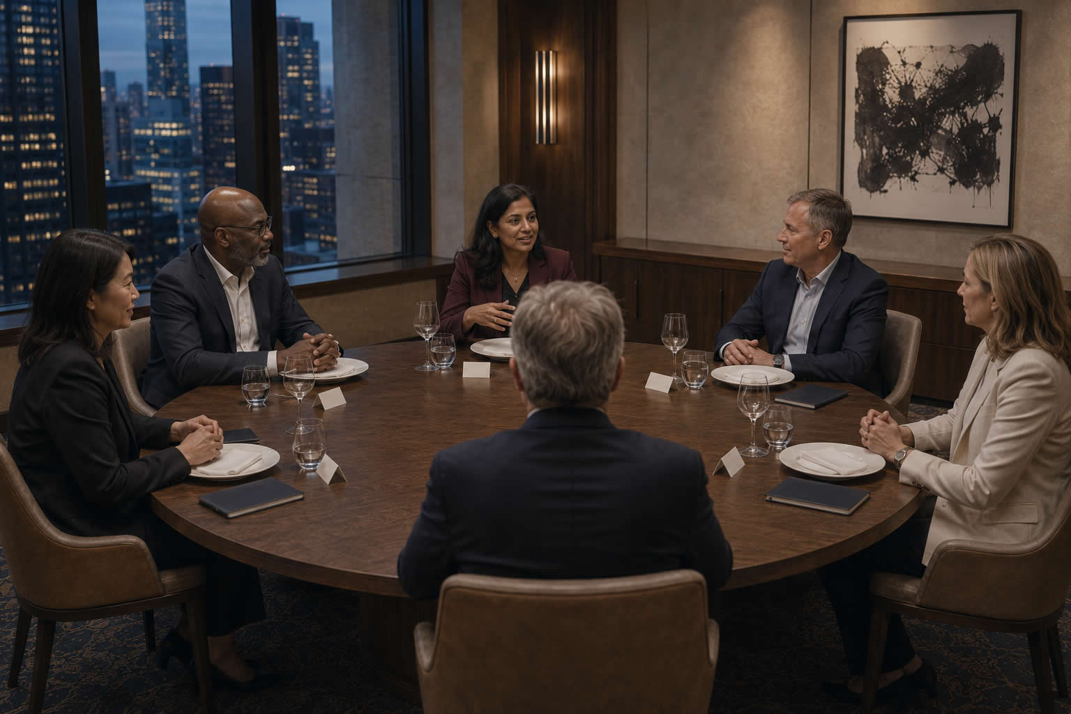 Senior technology executives in discussion at a private executive event
