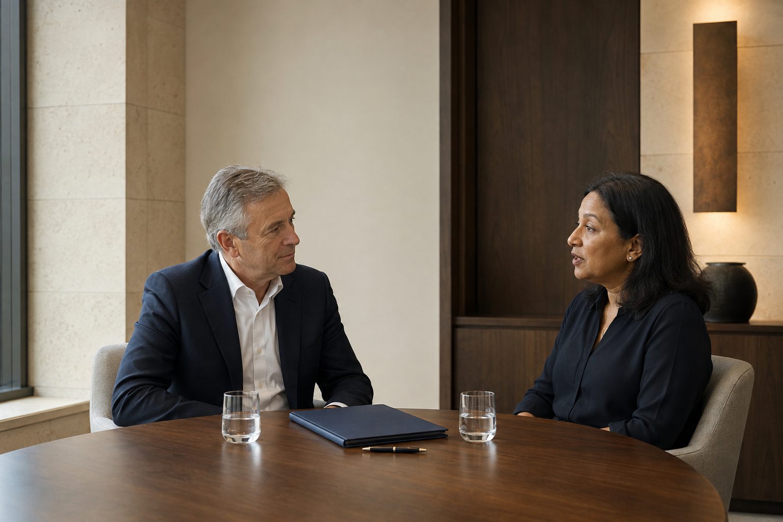 Senior professionals discussing a business-critical specialist appointment