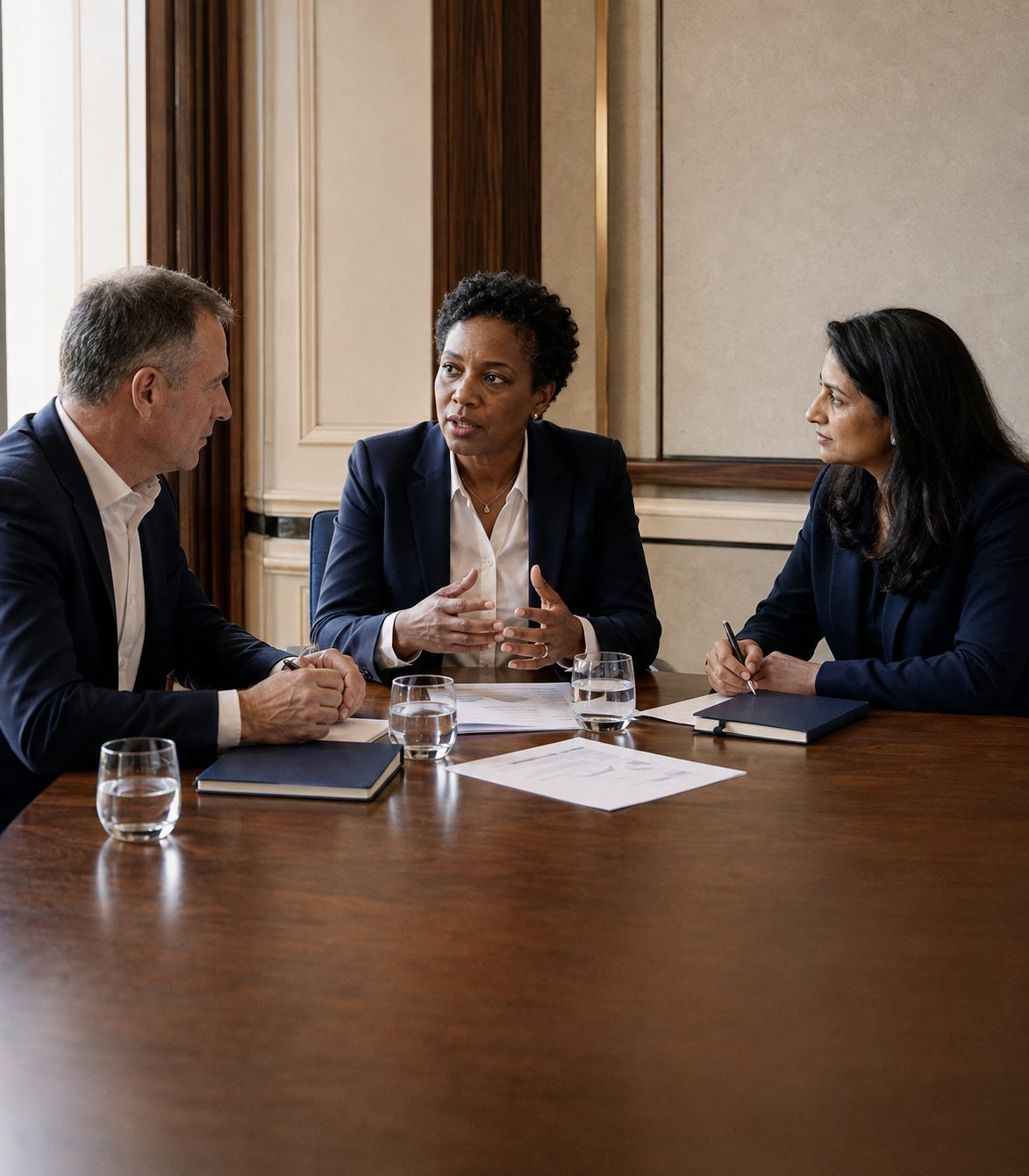 Senior technology, cyber security, risk and governance leaders discussing a complex programme