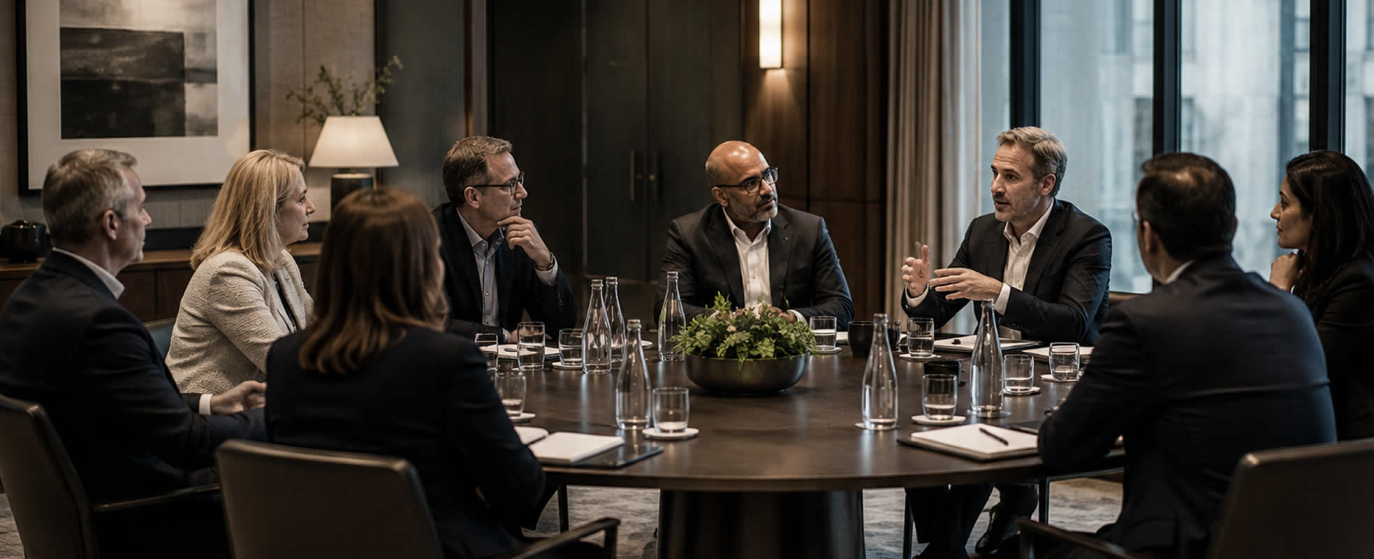 Senior executives taking part in a private round-table discussion
